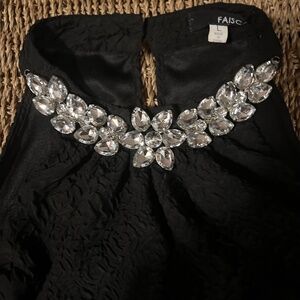 VTG Little Black Dress Miami Cocktail Luxury Crystals Boho Flowers Small Short
